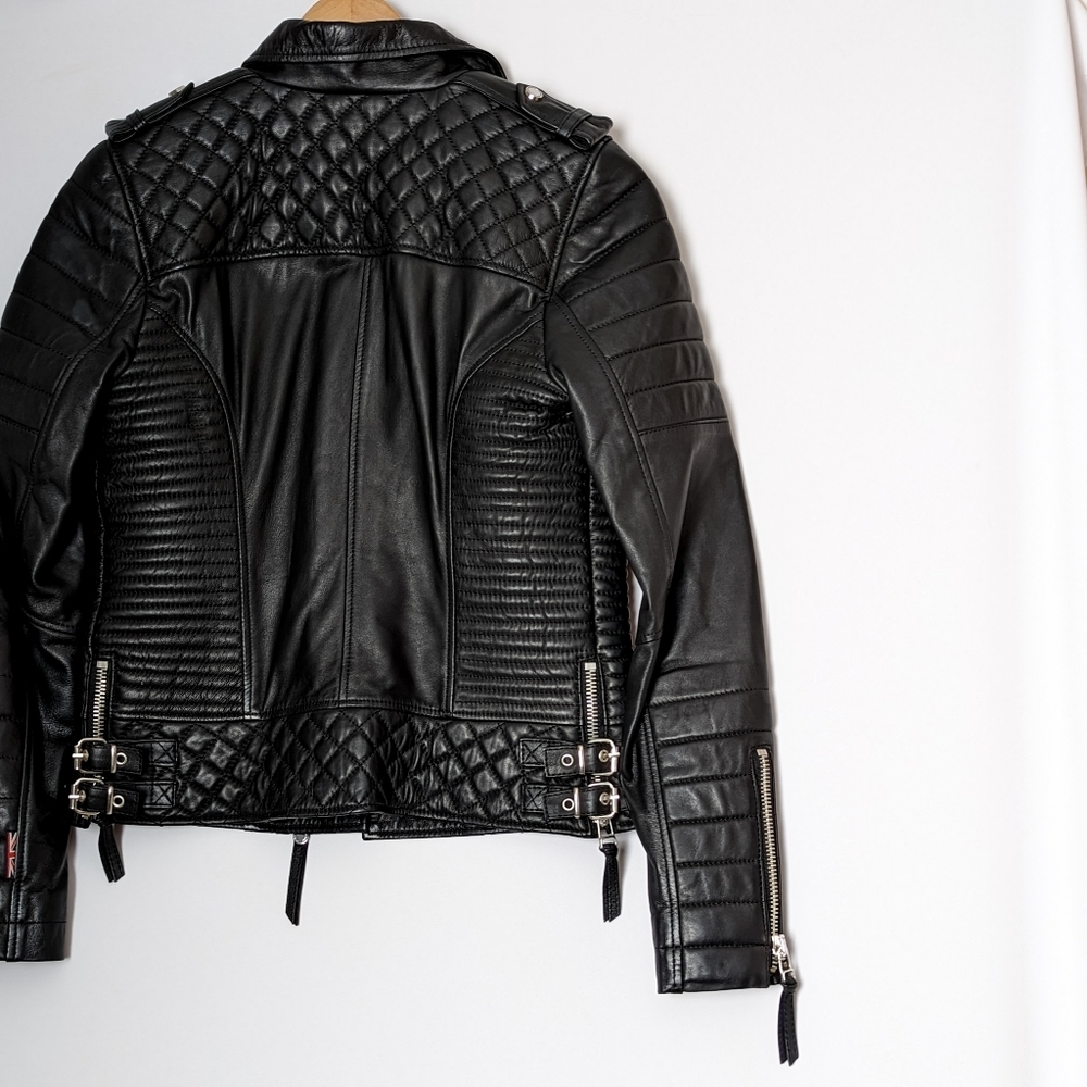 BODA SKINS Leather Jacket Napa Sheep Skin  Kay Michaels 2.0 Black Biker Quilted - Picture 11 of 16